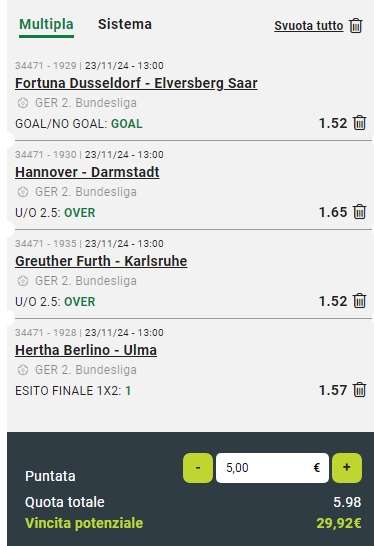 Multipla ( 4 Partite) German 2.Bundesliga