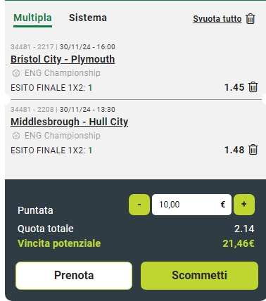 Raddoppio Middlesbrough vs Hull e Bristol City vs Plymouth