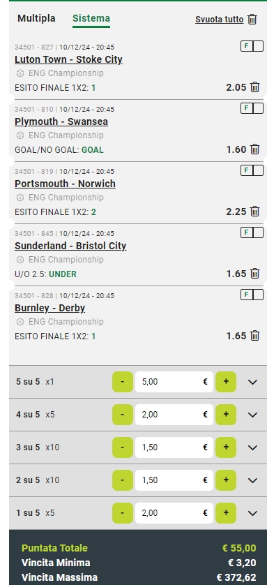 Sistema Lucky 31 EFL Championship