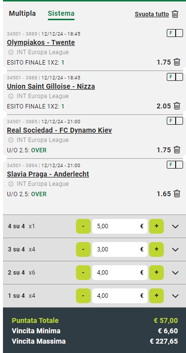 Sistema Lucky 15 Europa League 