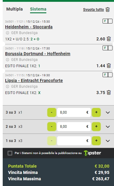 Sistema Trixie Bundesliga 15/12/24