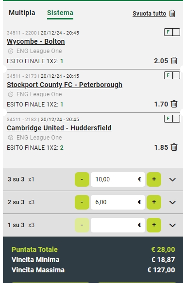 Sistema Trixie EFL League One 20/12/24