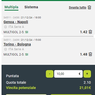 Raddoppio Torino vs Bologna e Genoa vs Napoli