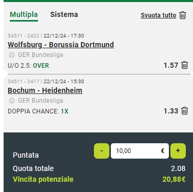 Raddoppio Bochum vs Heidenheim e Wolfsburg vs Borussia Dortmund 