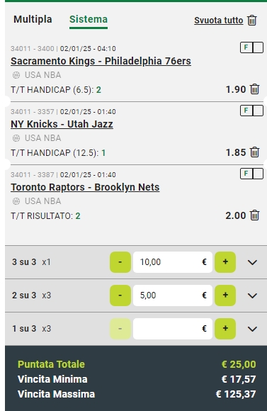 Sistema Trixie NBA 02/01/25