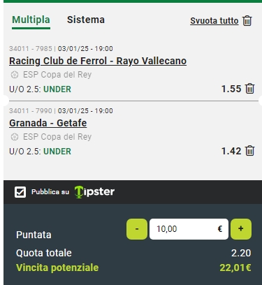 Raddoppio Granada vs Getafe e Racing de Ferrol vs Rayo Vallecano