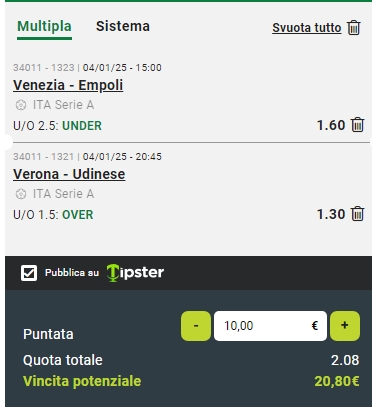 Raddoppio Venezia vs Empoli e Hellas Verona vs Udinese