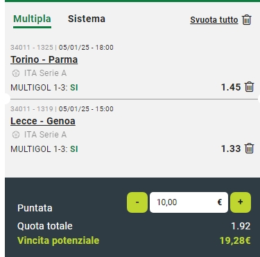 Raddoppio Lecce vs Genoa e Torino vs Parma